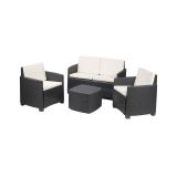 Set salotto da esterno Catanzaro, Set da giardino con 2 poltrone,1 divano e 1 tavolino contenitore, effetto rattan con cuscini, 100% Made in Italy, Antracite