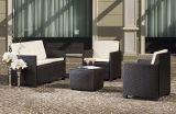 Set salotto da esterno Catanzaro, Set da giardino con 2 poltrone,1 divano e 1 tavolino contenitore, effetto rattan con cuscini, 100% Made in Italy, Antracite