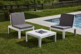 Set salotto da esterno Cervia, Set da giardino con 2 sedute con schienale ed 1 modulo multifunzione, Salottino con cuscini, 100% Made in Italy, Bianco