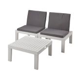 Set salotto da esterno Cervia, Set da giardino con 2 sedute con schienale ed 1 modulo multifunzione, Salottino con cuscini, 100% Made in Italy, Bianco