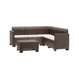 Set salotto da esterno Eris, Salottino outdoor, Set da balcone o giardino, Composizione soggiorno per esterni, Made in Italy, Tortora