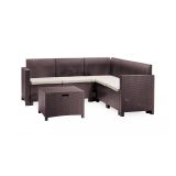 Set salotto da esterno Eris, Set da giardino con cuscini, Salottino indoor e outdoor effetto rattan, 100% Made in Italy, Marrone