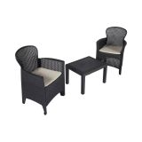 Set salotto da esterno Foggia, Set da giardino con 2 poltrone ed 1 tavolino, Salottino effetto rattan con cuscini, 100% Made in Italy, Antracite