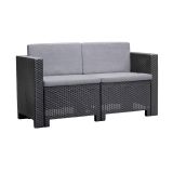 Set salotto da esterno Kuiper, Salottino outdoor, Set da balcone o giardino, Composizione soggiorno per esterni, Made in Italy, Antracite