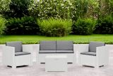Set salotto da esterno Kuiper, Salottino outdoor, Set da balcone o giardino, Composizione soggiorno per esterni, Made in Italy, Bianco