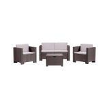 Set salotto da esterno Kuiper, Salottino outdoor, Set da balcone o giardino, Composizione soggiorno per esterni, Made in Italy, Marrone