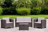 Set salotto da esterno Kuiper, Salottino outdoor, Set da balcone o giardino, Composizione soggiorno per esterni, Made in Italy, Marrone