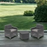 Set salotto da esterno Laigueglia, Set da giardino con 2 poltrone e 1 tavolino contenitore, Effetto rattan con cuscini, 100% Made in Italy, Antracite
