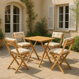 Set salotto da esterno Lich, Salottino outdoor, Set da balcone o giardino, Composizione soggiorno per esterni, Crema