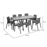 Set salotto da esterno Manarola, Salottino outdoor, Tavolo rettangolare allungabile con 8 sedie con braccioli, Made in Italy, Antracite