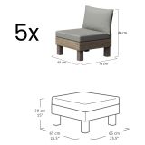 Set Salotto da Esterno Marrone Noce Grigio 5 Posti un Tavolino, Componibile Modulabile Resistente ai Raggi uv Impermeabile - Kendrick