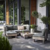 Set Salotto da Esterno Marrone Noce Grigio 5 Posti un Tavolino, Componibile Modulabile Resistente ai Raggi uv Impermeabile - Kendrick