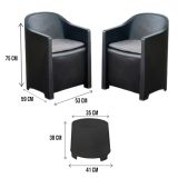 Set salotto da esterno Milazzo, Composizione da giardino con 2 poltrone e 1 tavolino, Salottino indoor e outdoor con cuscini, 100% Made in Italy, Antracite