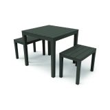 Set salotto da esterno Moncalieri, Set da giardino con 1 tavolo quadrato e 2 panche, Set indoor e outdoor da Pic Nic, 100% Made in Italy, Antracite