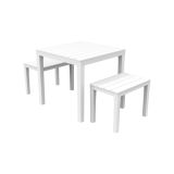 Set salotto da esterno Moncalieri, Set da giardino con 1 tavolo quadrato e 2 panche, Set indoor e outdoor da Pic Nic, 100% Made in Italy, Bianco