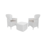 Set salotto da esterno Napoli, Set da giardino con 2 poltrone ed 1 tavolino contenitore, Salottino effetto rattan, 100% Made in Italy, Bianco
