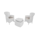 Set salotto da esterno Napoli, Set da giardino con 2 poltrone ed 1 tavolino contenitore, Salottino effetto rattan, 100% Made in Italy, Bianco