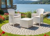 Set salotto da esterno Napoli, Set da giardino con 2 poltrone ed 1 tavolino contenitore, Salottino effetto rattan, 100% Made in Italy, Bianco