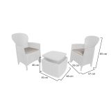 Set salotto da esterno Napoli, Set da giardino con 2 poltrone ed 1 tavolino contenitore, Salottino effetto rattan, 100% Made in Italy, Bianco