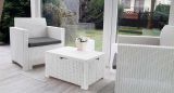 Set salotto da esterno Neptune, Set da giardino con cuscini, Salottino indoor e outdoor effetto rattan, 100% Made in Italy, Bianco