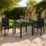 Set Salotto da Esterno Nero Antracite 2 Posti un Tavolino, Impermeabile Idrorepellente Made in Italy - Matali