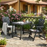 Set Salotto da Esterno Nero Antracite 2 Posti un Tavolino, set da Campeggio Bistrot Made in Italy - Lithia