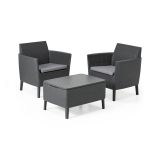Set Salotto da Esterno Nero Antracite 2 Posti un Tavolino, Tavolo Tavolino Contenitore - Centola