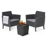 Set Salotto da Esterno Nero Antracite 2 Posti un Tavolino, Tavolo Tavolino Contenitore - Granbyyaan