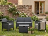 Set Salotto da Esterno Nero Antracite 2 Posti un Tavolino, Tavolo Tavolino Contenitore Made in Italy - Ranica