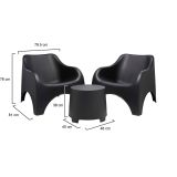 Set Salotto da Esterno Nero Antracite 2 Posti un Tavolino, Tavolo Tavolino - Cormons