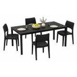 Set Salotto da Esterno Nero Antracite 4 Posti Tavolo Tavolo Allungabile, Finitura Effetto Doghe Made in Italy - Masisa