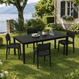 Set Salotto da Esterno Nero Antracite 4 Posti Tavolo Tavolo Allungabile, Finitura Effetto Doghe Made in Italy - Masisa