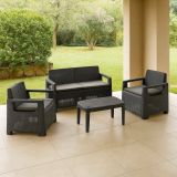 Set Salotto da Esterno Nero Antracite 4 Posti un Tavolino, Cuscini Inclusi - Covo