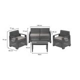 Set Salotto da Esterno Nero Antracite 4 Posti un Tavolino, Cuscini Inclusi - Covo