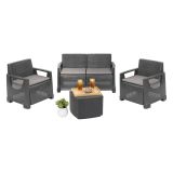 Set Salotto da Esterno Nero Antracite 4 Posti un Tavolino, Cuscini Inclusi - Triulzi