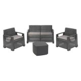 Set Salotto da Esterno Nero Antracite 4 Posti un Tavolino, Cuscini Inclusi - Triulzi