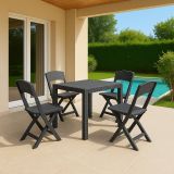 Set Salotto da Esterno Nero Antracite 4 Posti un Tavolino, Impermeabile Made in Italy - Falconara
