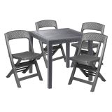 Set Salotto da Esterno Nero Antracite 4 Posti un Tavolino, Impermeabile Made in Italy - Sanzeno