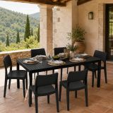 Set Salotto da Esterno Nero Antracite 6 Posti Tavolo Tavolo Allungabile, Finitura Effetto Doghe Made in Italy - Maseta