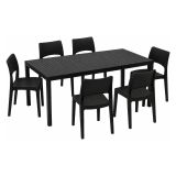 Set Salotto da Esterno Nero Antracite 6 Posti Tavolo Tavolo Allungabile, Finitura Effetto Doghe Made in Italy - Maseta