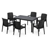Set Salotto da Esterno Nero Antracite 6 Posti un Tavolino, Impermeabile Idrorepellente Made in Italy - Matarene