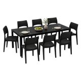 Set Salotto da Esterno Nero Antracite 8 Posti Tavolo Tavolo Allungabile, Finitura Effetto Doghe Made in Italy - Masiba
