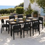 Set Salotto da Esterno Nero Antracite 8 Posti Tavolo Tavolo Allungabile, Finitura Effetto Doghe Made in Italy - Masiba
