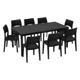 Set Salotto da Esterno Nero Antracite 8 Posti Tavolo Tavolo Allungabile, Finitura Effetto Doghe Made in Italy - Masiba