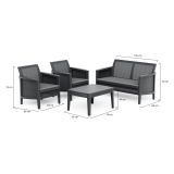 Set Salotto da Esterno Nero Antracite Grigio 4 Posti un Tavolino, Resistenti ai Raggi uv - Geneva