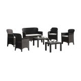 Set Salotto da Esterno Nero Antracite Nero Antracite 6 Posti 2 Tavolini, Impermeabile Idrorepellente Made in Italy - Curno