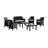 Set Salotto da Esterno Nero Antracite Nero Antracite 6 Posti 2 Tavolini, Impermeabile Idrorepellente Made in Italy - Curno