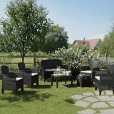 Set Salotto da Esterno Nero Antracite Nero Antracite 6 Posti 2 Tavolini, Impermeabile Idrorepellente Made in Italy - Dervio