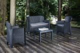Set salotto da esterno Ostuni, Set da giardino con 2 poltrone, 1 divano ed 1 tavolino, Salottino effetto rattan con cuscini, 100% Made in Italy, Antracite