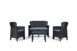 Set salotto da esterno Ostuni, Set da giardino con 2 poltrone, 1 divano ed 1 tavolino, Salottino effetto rattan con cuscini, 100% Made in Italy, Antracite